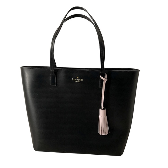 Kate Spade Large Black Tote with Light Pink Tassel - Picture 1 of 14